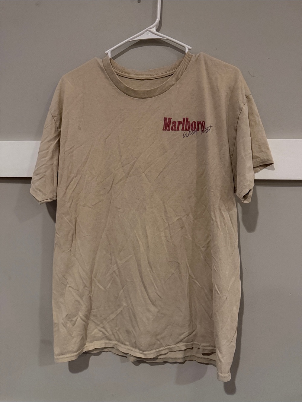 Marlboro Tan Short Sleeve Tee with Red Chest Logo